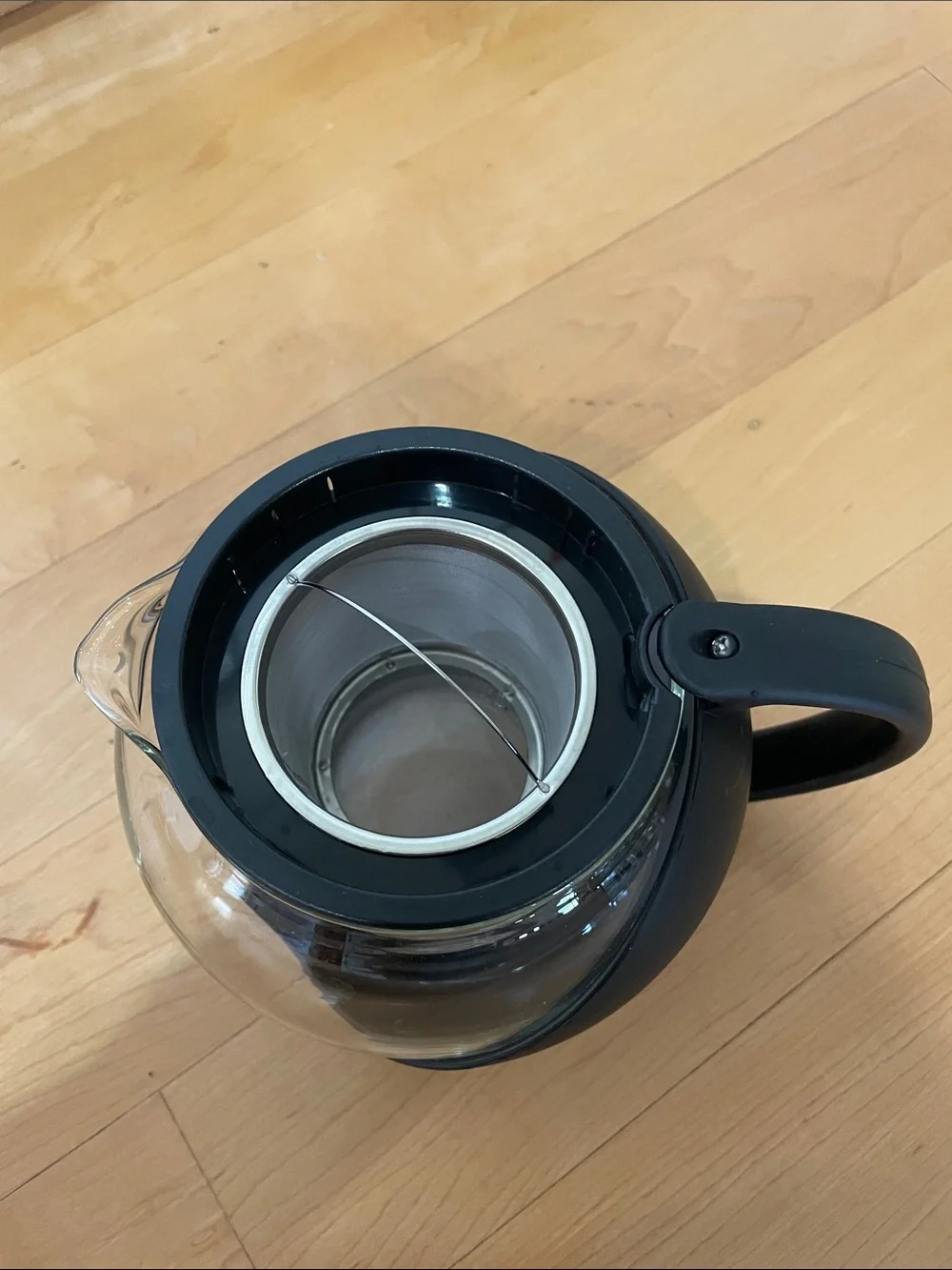 Black Glass Tea Infuser Kettle with Matte Handle and Lid